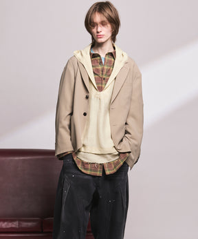 4 Colors Chambray Washable Wool Peaked Lapel Double Breasted Jacket