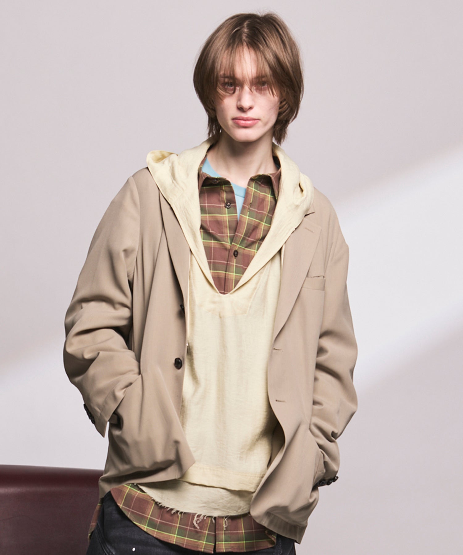 4 Colors Chambray Washable Wool Peaked Lapel Double Breasted Jacket