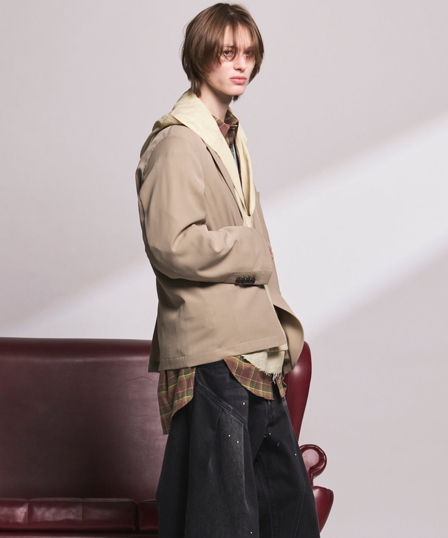 4 Colors Chambray Washable Wool Peaked Lapel Double Breasted Jacket