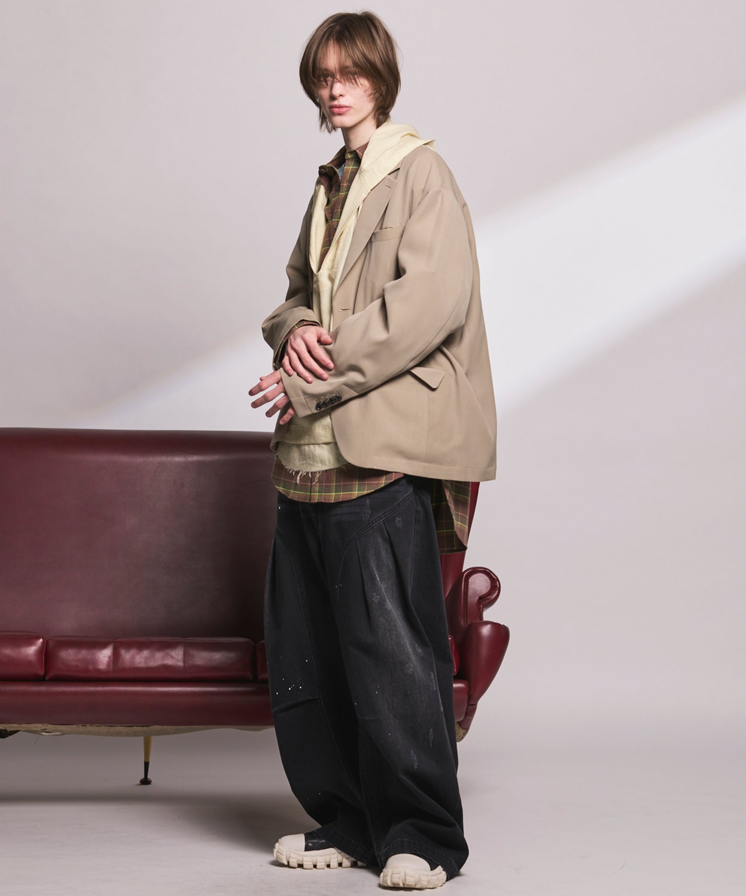 4 Colors Chambray Washable Wool Peaked Lapel Double Breasted Jacket