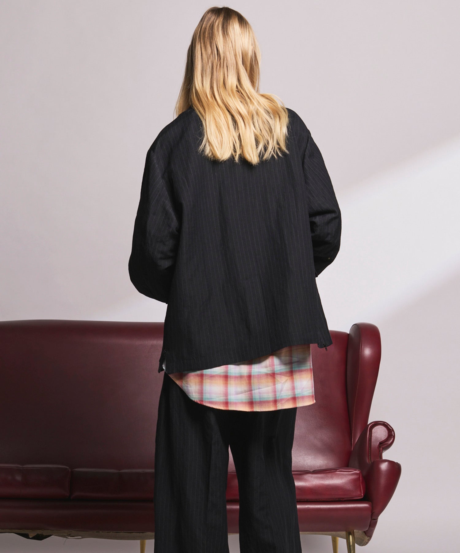 4 Colors Chambray Washable Wool Peaked Lapel Double Breasted Jacket