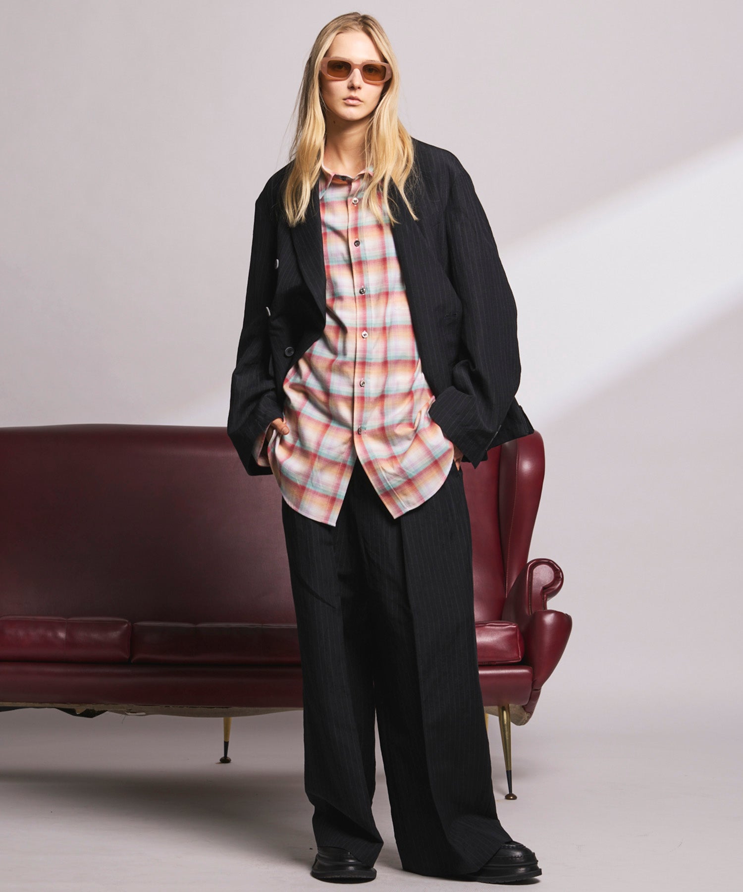 4 Colors Chambray Washable Wool Peaked Lapel Double Breasted Jacket