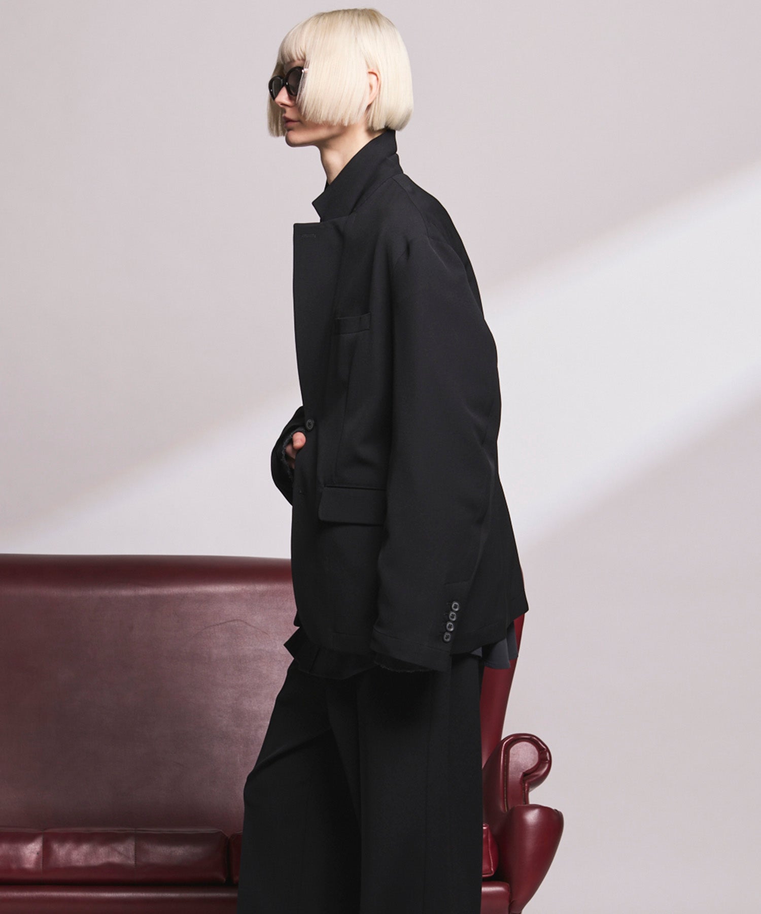 4种颜色Chambray可洗羊毛峰峰双胸夹克