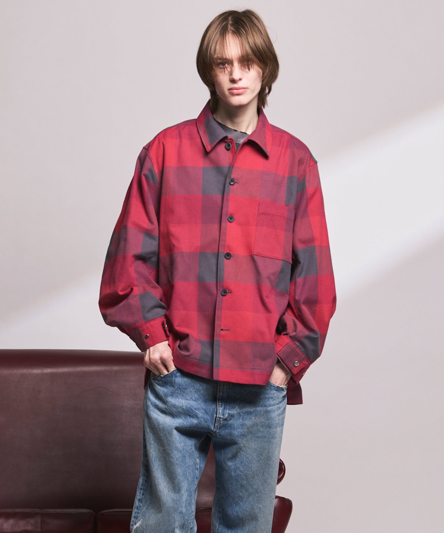 【Italian Dead Stock Fabric】Prime-Over Regular Collar Heavy-Weight Flannel Shirt Blouson