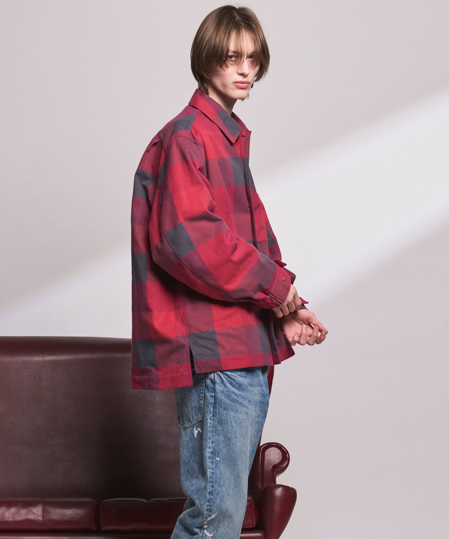 【Italian Dead Stock Fabric】Prime-Over Regular Collar Heavy-Weight Flannel Shirt Blouson