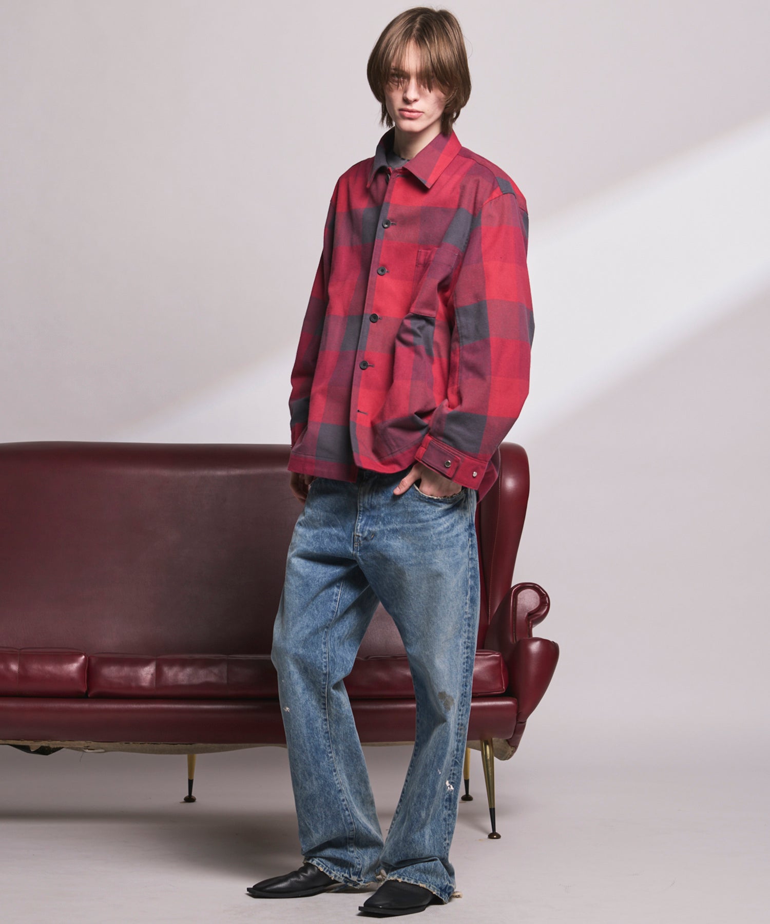 【Italian Dead Stock Fabric】Prime-Over Regular Collar Heavy-Weight Flannel Shirt Blouson