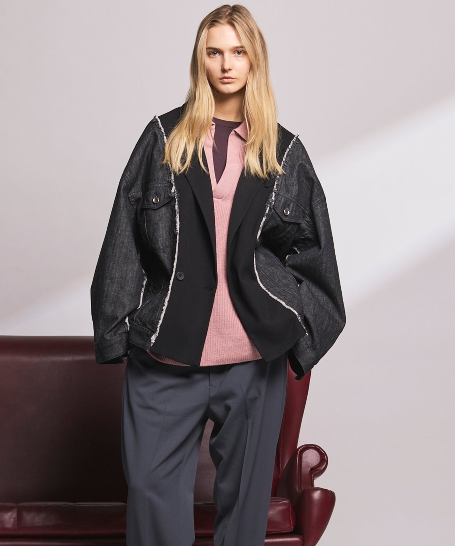 4种颜色Chambray可洗羊毛峰峰双胸夹克