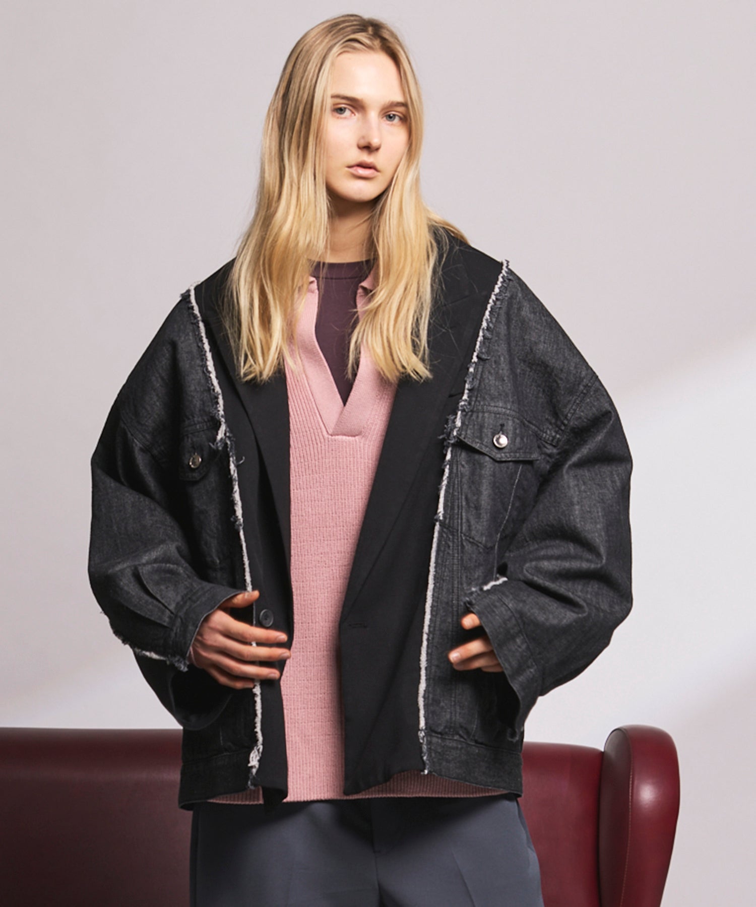 4种颜色Chambray可洗羊毛峰峰双胸夹克