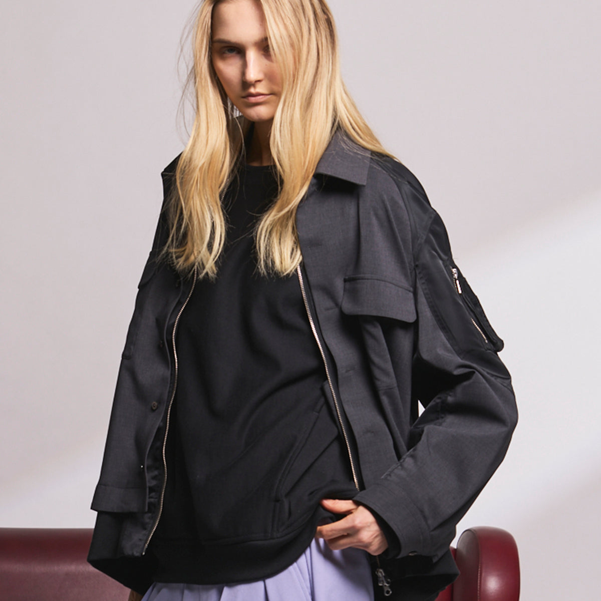 Layering MA-1 Docking Prime-Over Open Collar Shirt