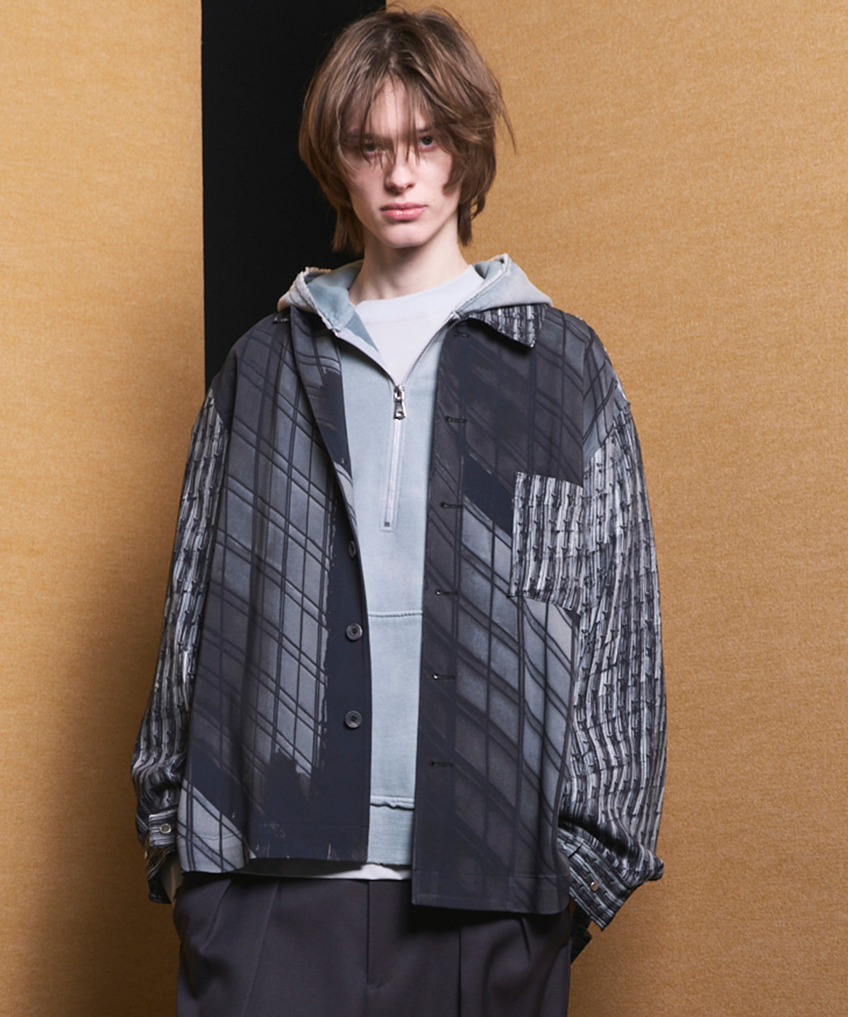 【Italian Dead Stock Fabric】Prime-Over Regular Collar Heavy-Weight Flannel Shirt Blouson