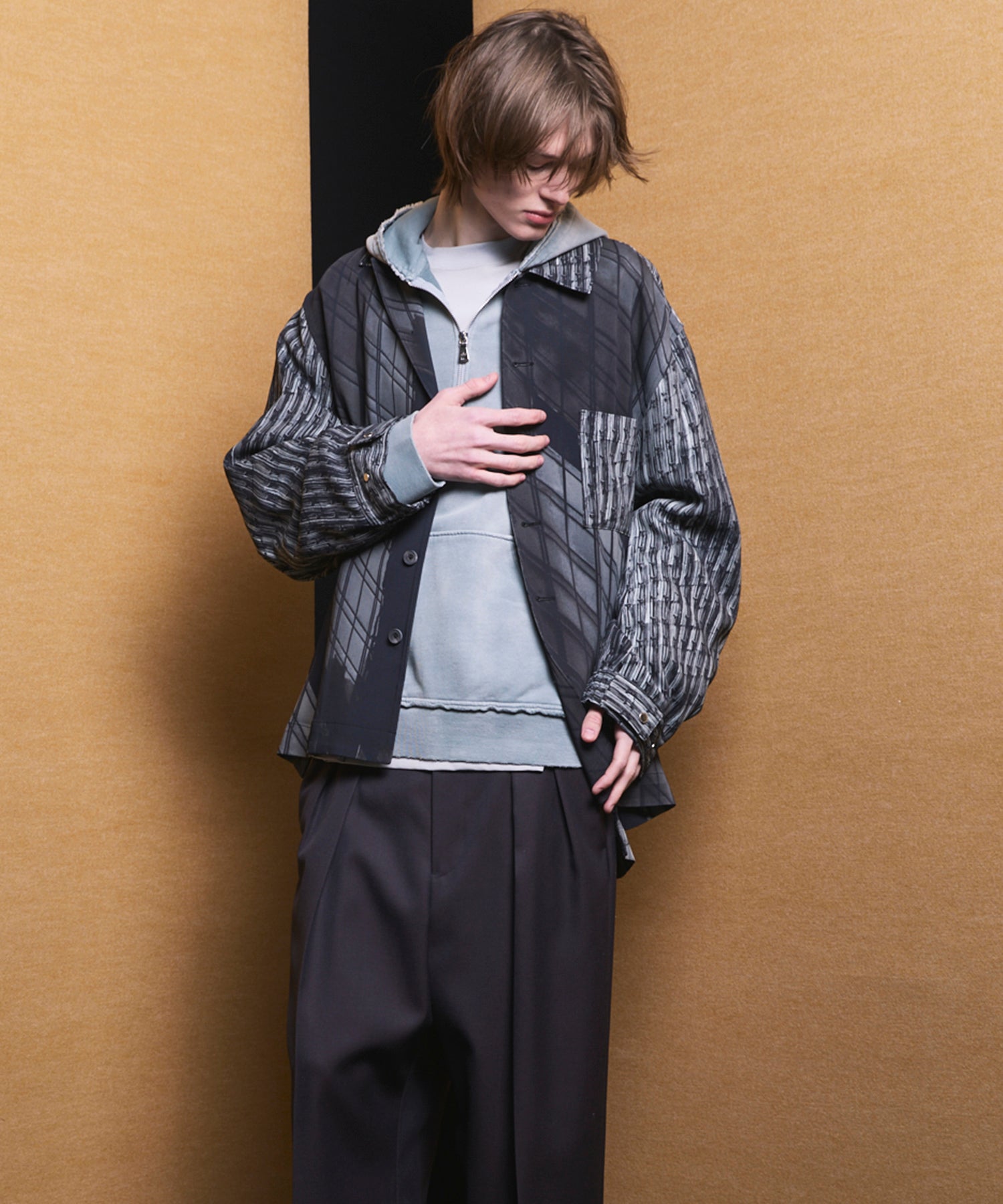 【Italian Dead Stock Fabric】Prime-Over Regular Collar Heavy-Weight Flannel Shirt Blouson