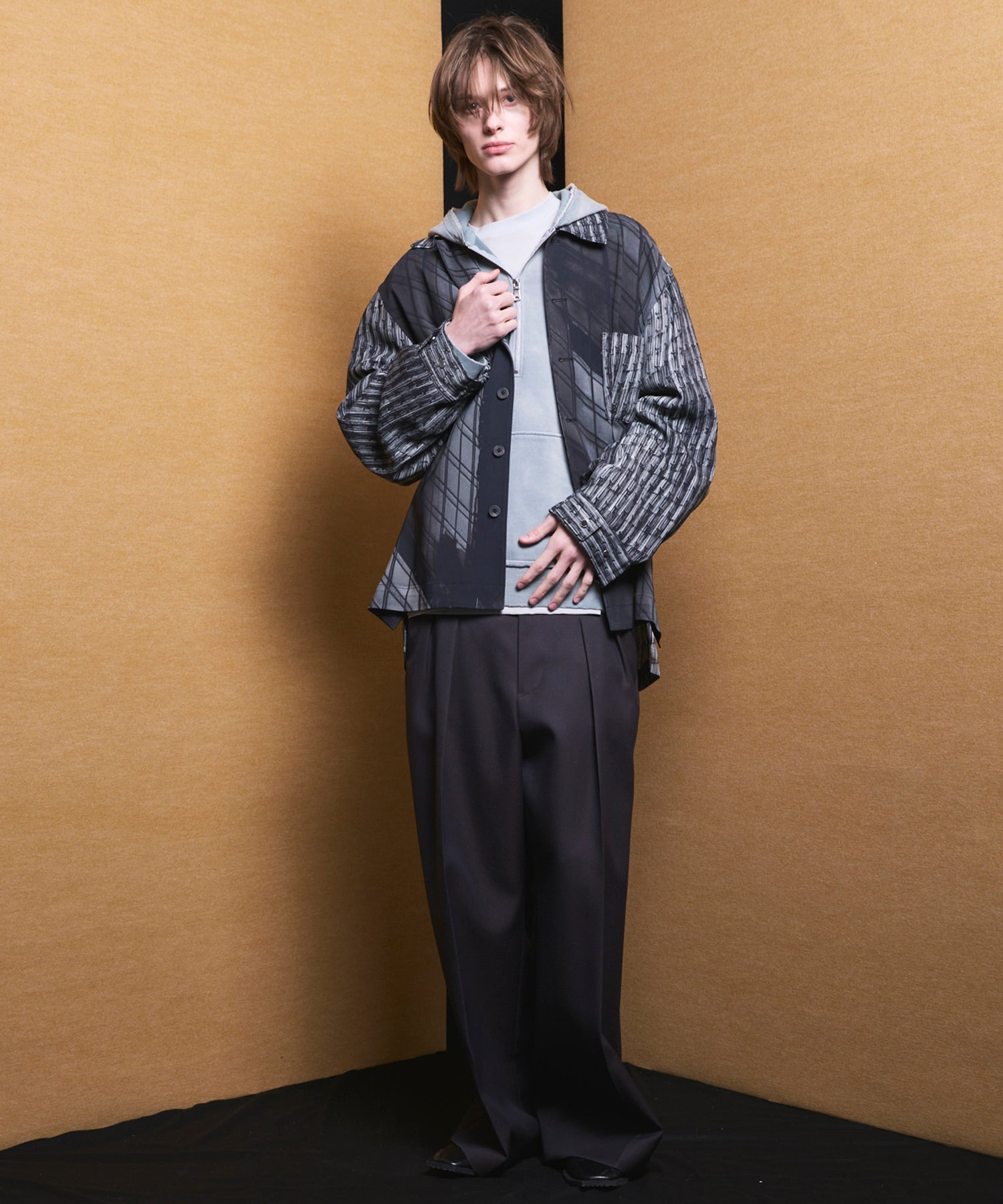 【Italian Dead Stock Fabric】Prime-Over Regular Collar Heavy-Weight Flannel Shirt Blouson