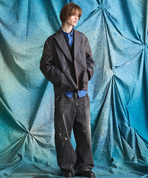 4 Colors Chambray Washable Wool Prime-Over Peaked Lapel Double Breasted Jacket