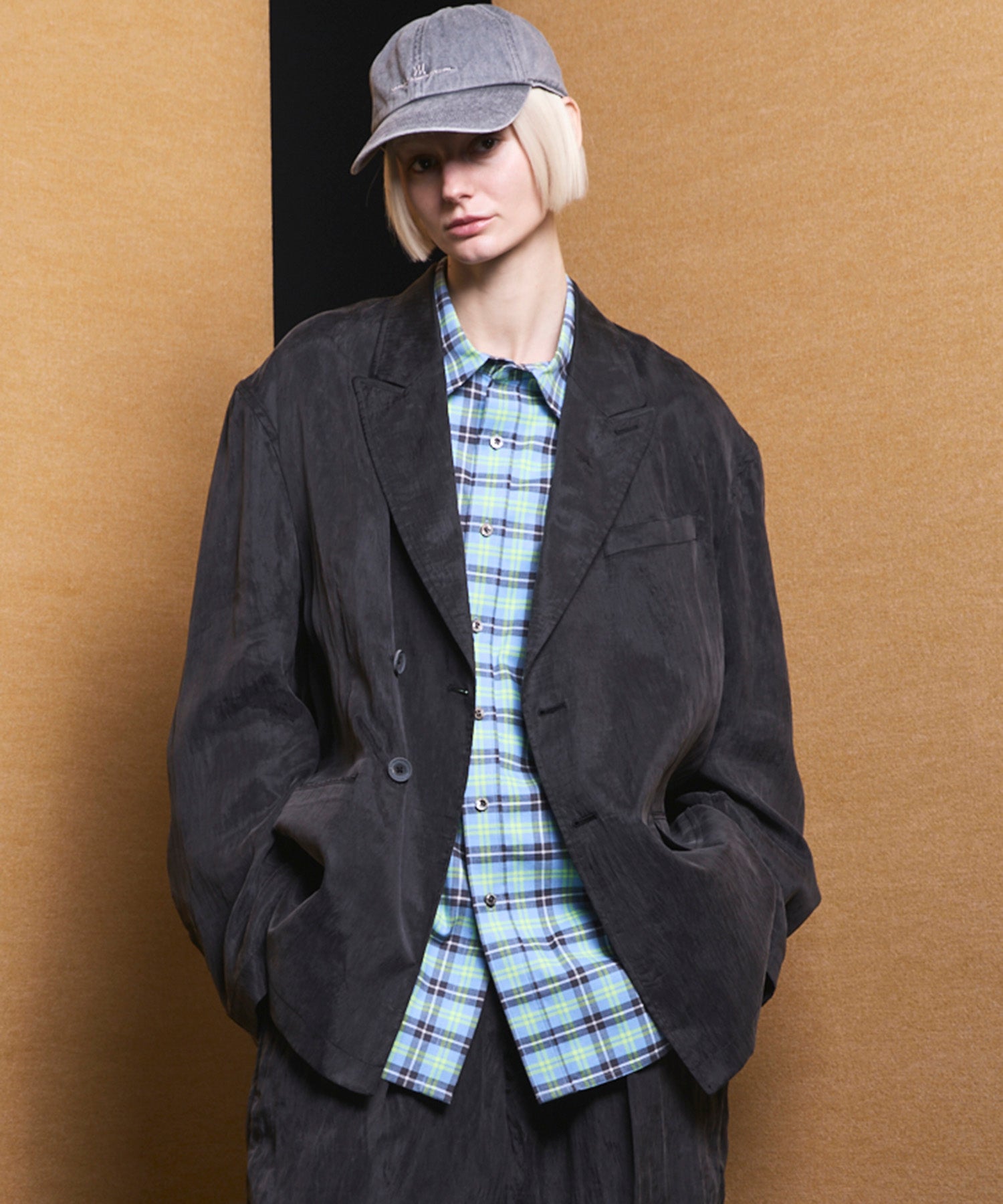 4 Colors Chambray Washable Wool Peaked Lapel Double Breasted Jacket