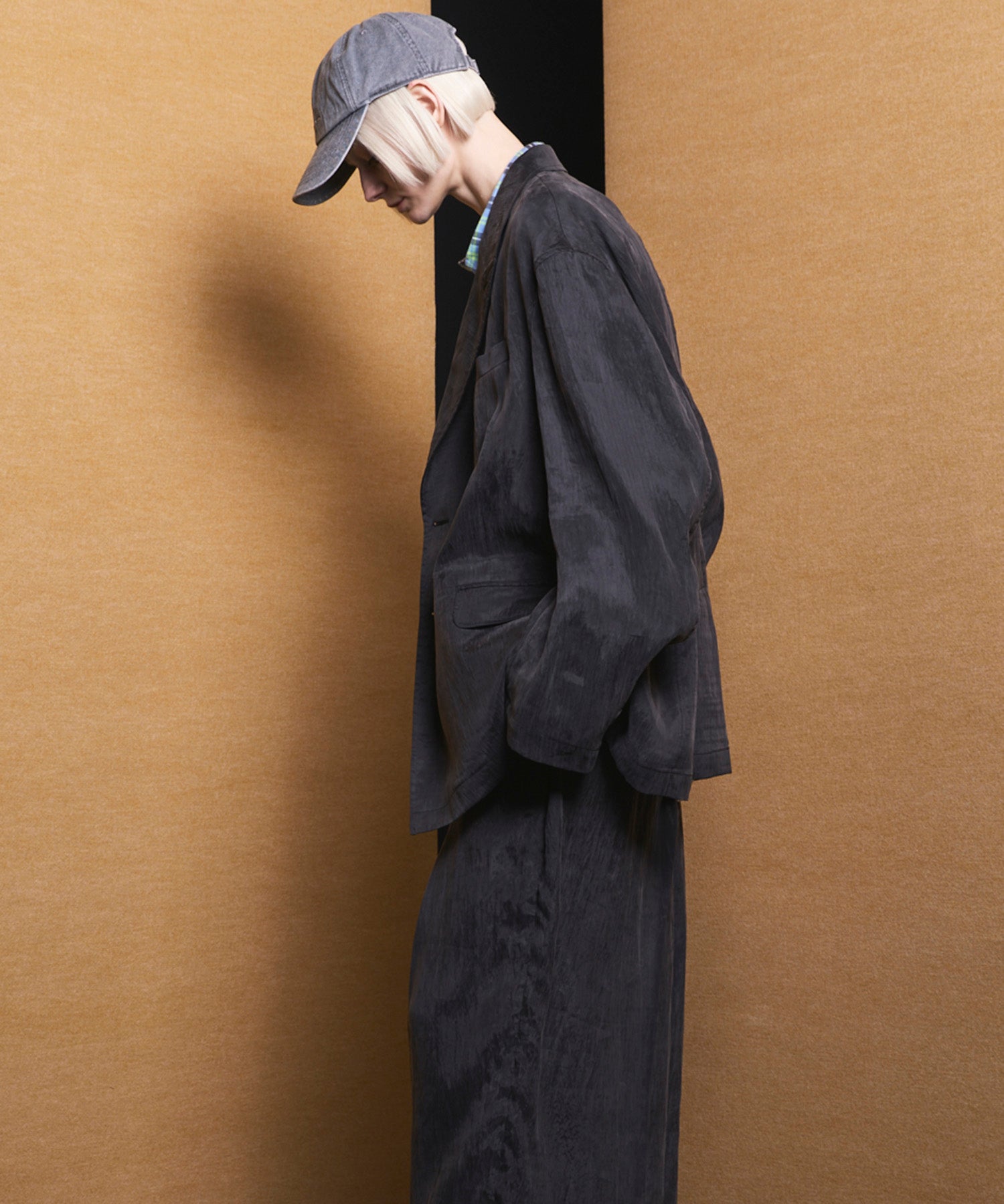 4 Colors Chambray Washable Wool Peaked Lapel Double Breasted Jacket