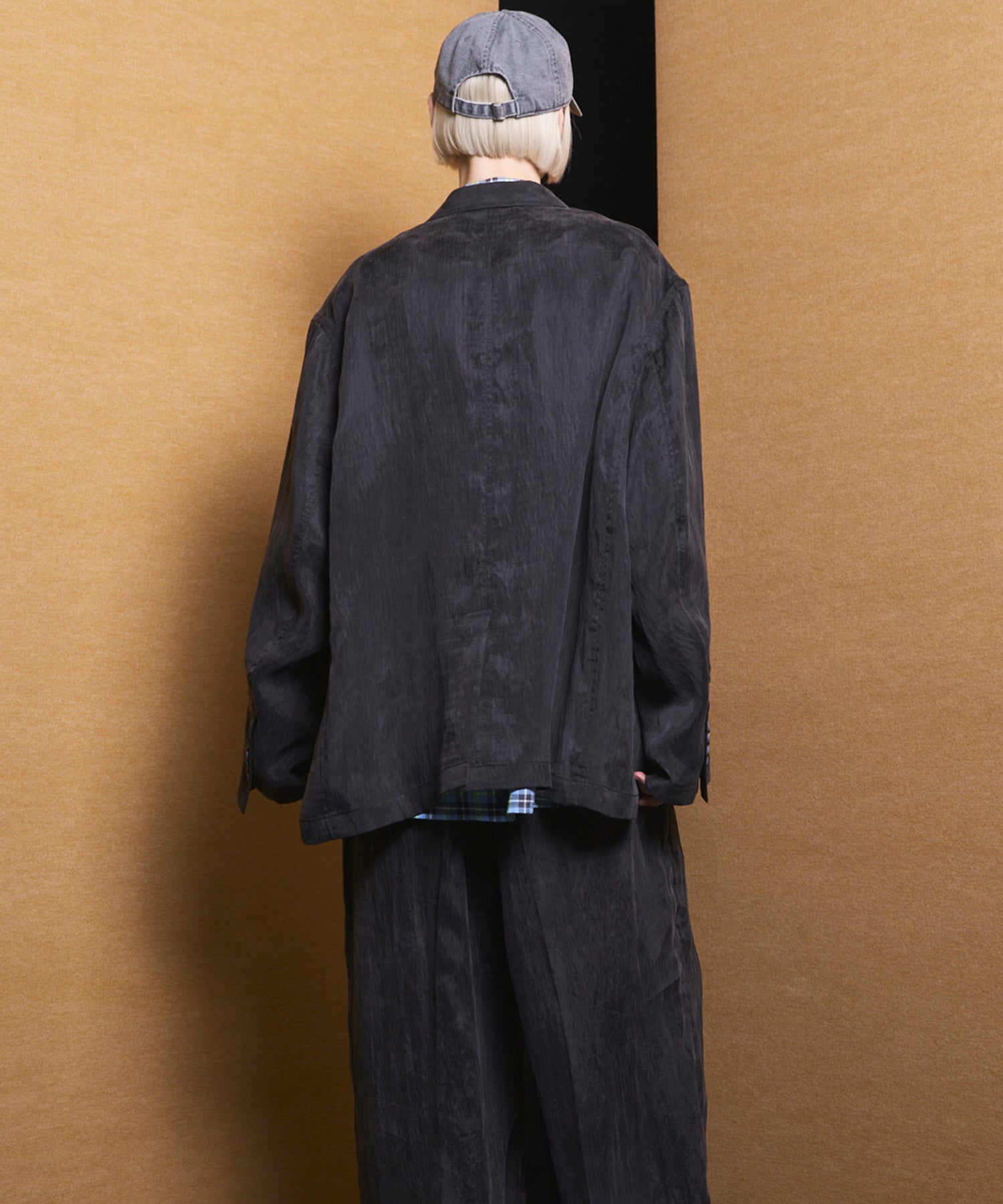 4 Colors Chambray Washable Wool Peaked Lapel Double Breasted Jacket