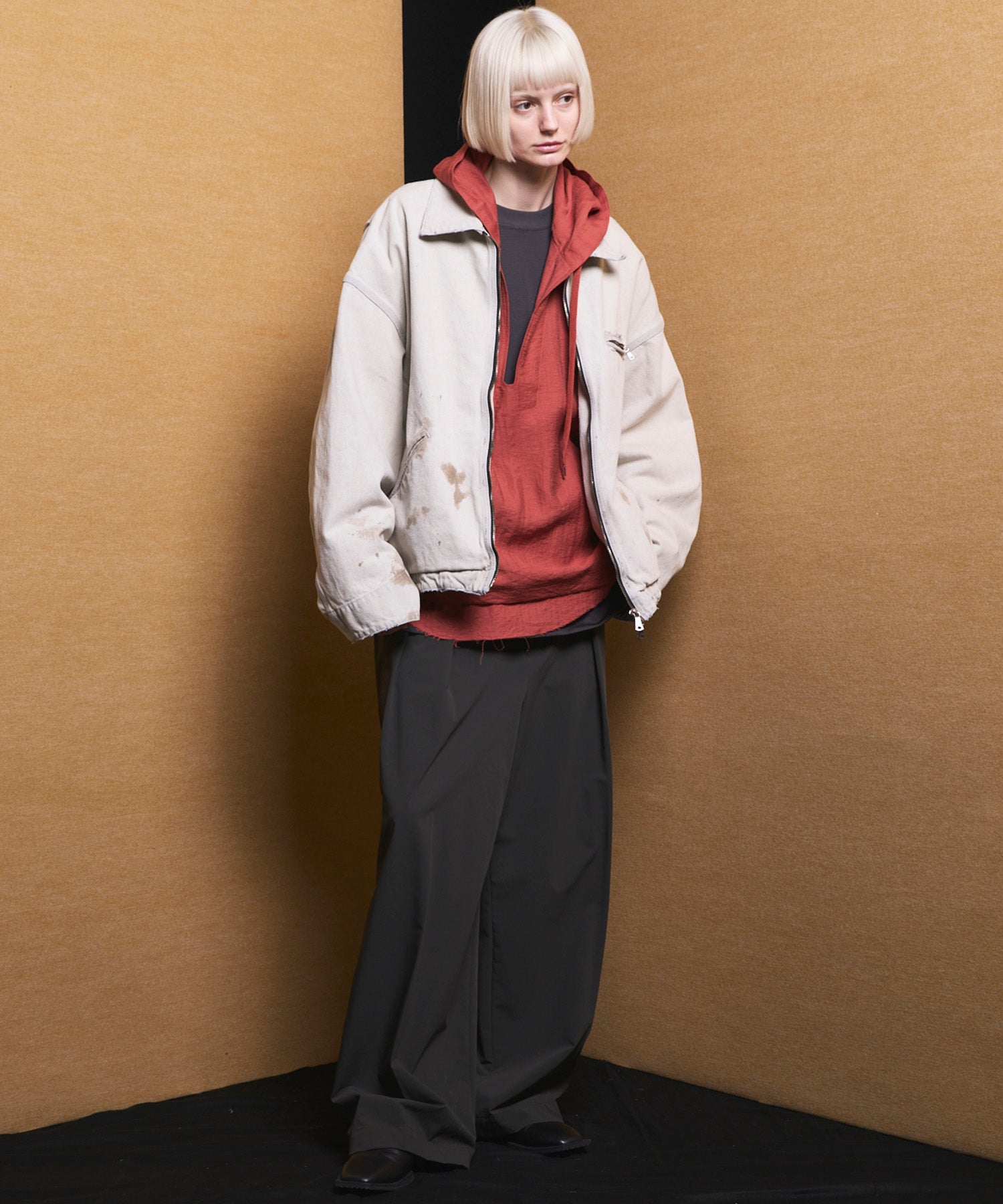 4 Colors Chambray Washable Wool Peaked Lapel Double Breasted Jacket