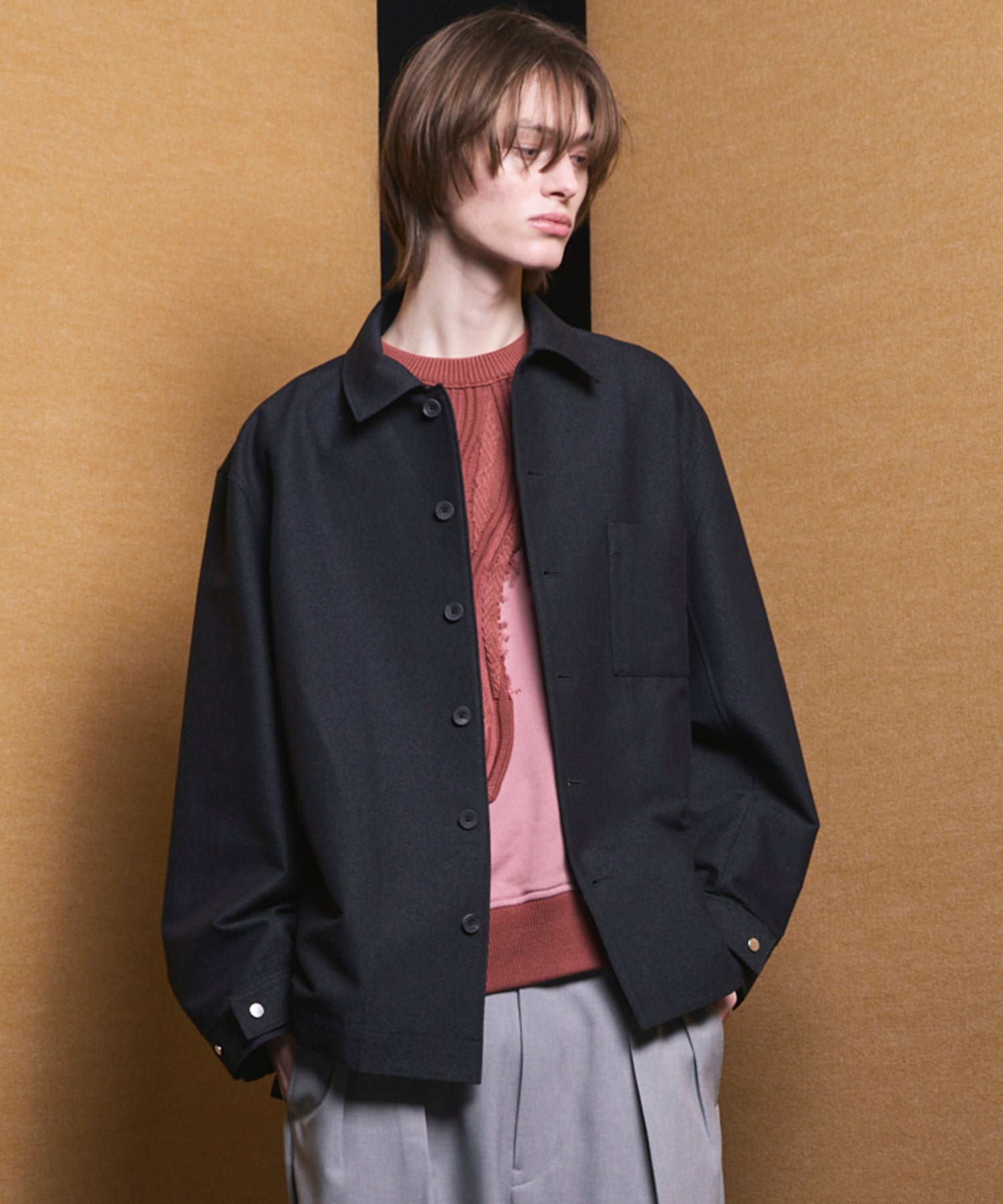 【Italian Dead Stock Fabric】Prime-Over Regular Collar Heavy-Weight Flannel Shirt Blouson