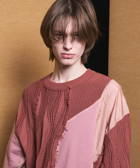 Different Material Docking Prime-Over 3D Knit Pullover