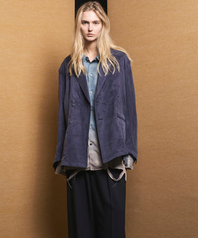 4 Colors Chambray Washable Wool Peaked Lapel Double Breasted Jacket