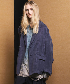 4 Colors Chambray Washable Wool Peaked Lapel Double Breasted Jacket