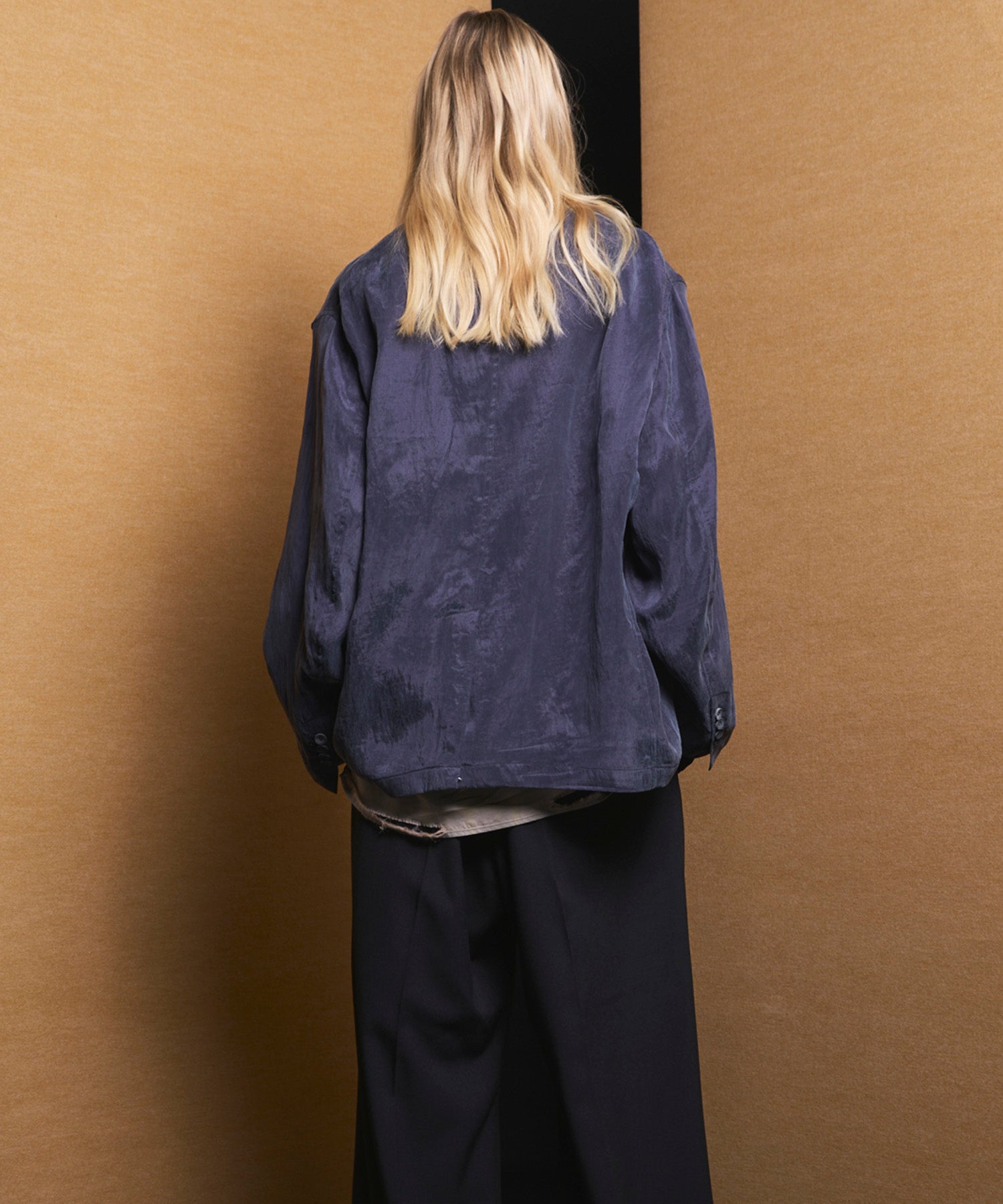 4 Colors Chambray Washable Wool Peaked Lapel Double Breasted Jacket