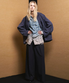 4 Colors Chambray Washable Wool Peaked Lapel Double Breasted Jacket