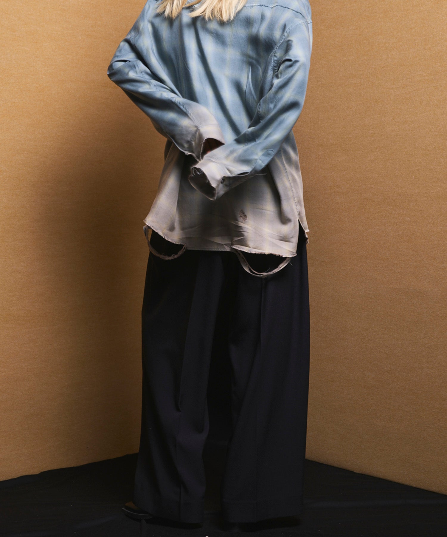 4 Colors Chambray Washable Wool Peaked Lapel Double Breasted Jacket