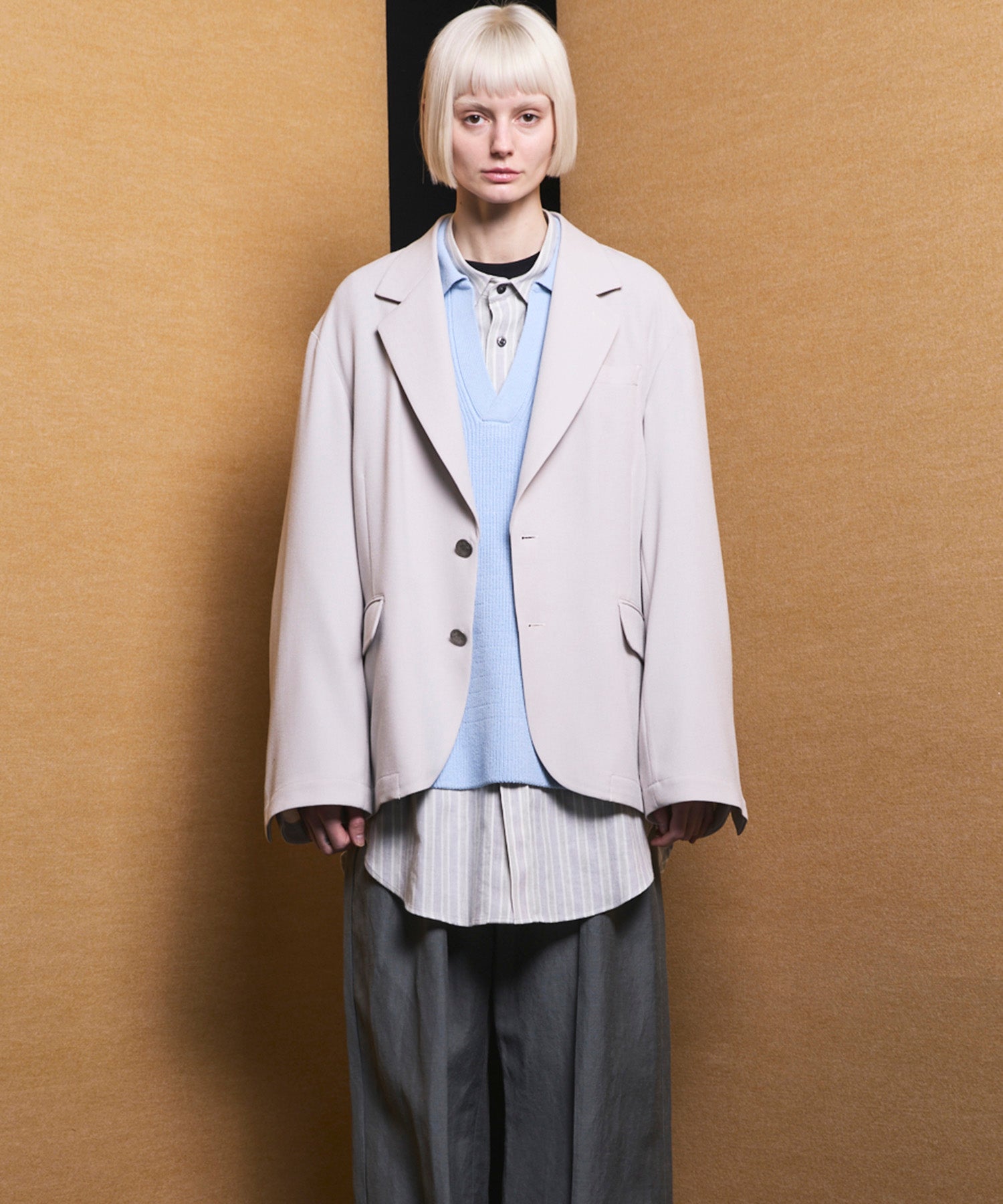 4 Colors Chambray Washable Wool Peaked Lapel Double Breasted Jacket