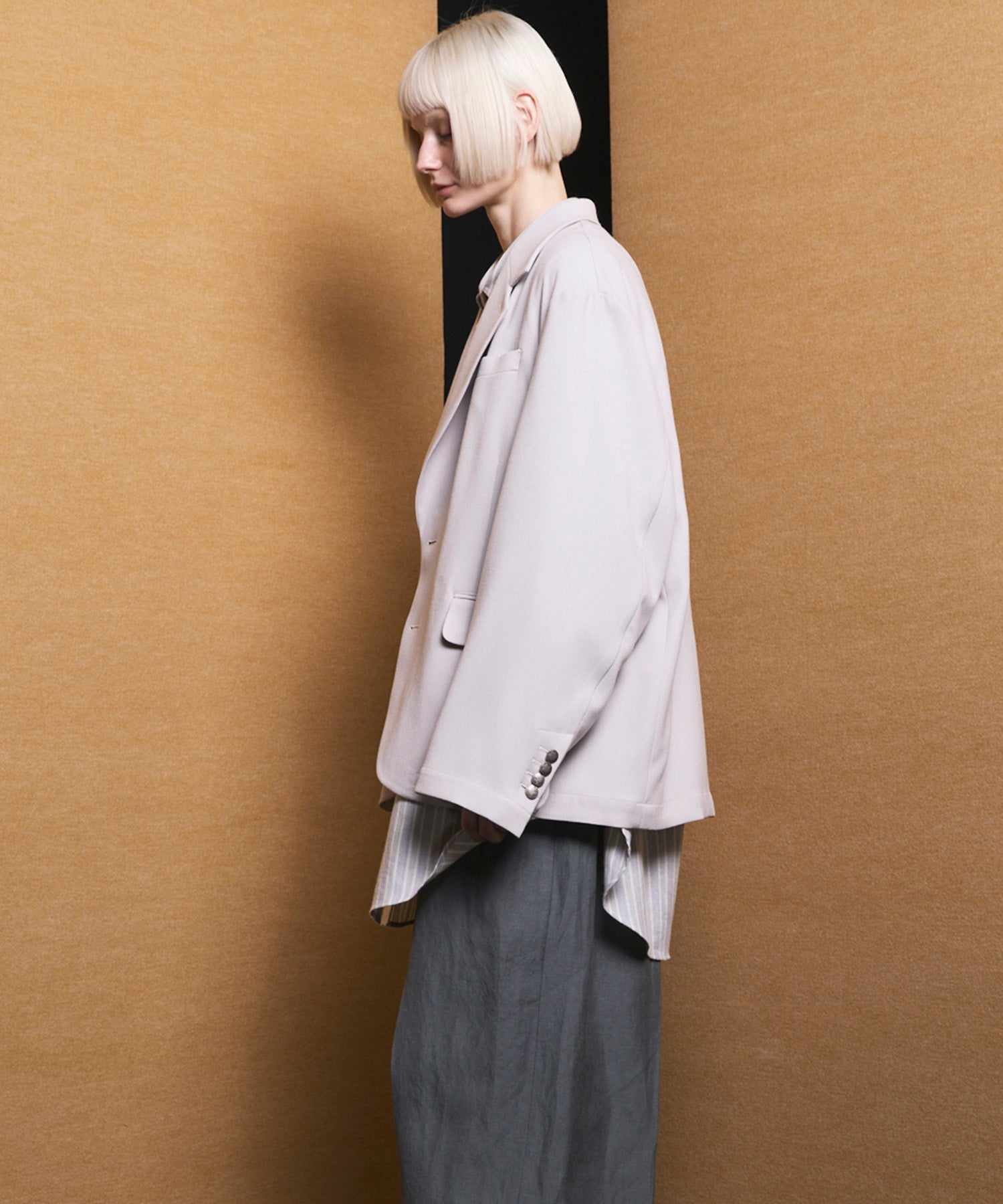 4 Colors Chambray Washable Wool Peaked Lapel Double Breasted Jacket