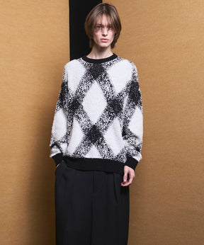 Fancy Yarn Prime-Over Argyle Crew Neck Knit Pullover