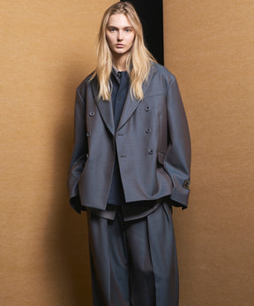 4 Colors Chambray Washable Wool Prime-Over Peaked Lapel Double Breasted Jacket