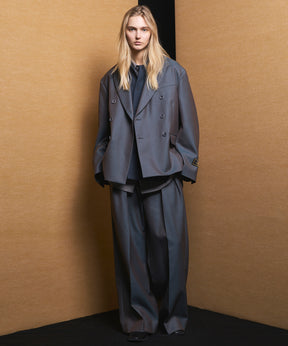 4 Colors Chambray Washable Wool Peaked Lapel Double Breasted Jacket