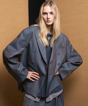 4 Colors Chambray Washable Wool Prime-Over Peaked Lapel Double Breasted Jacket