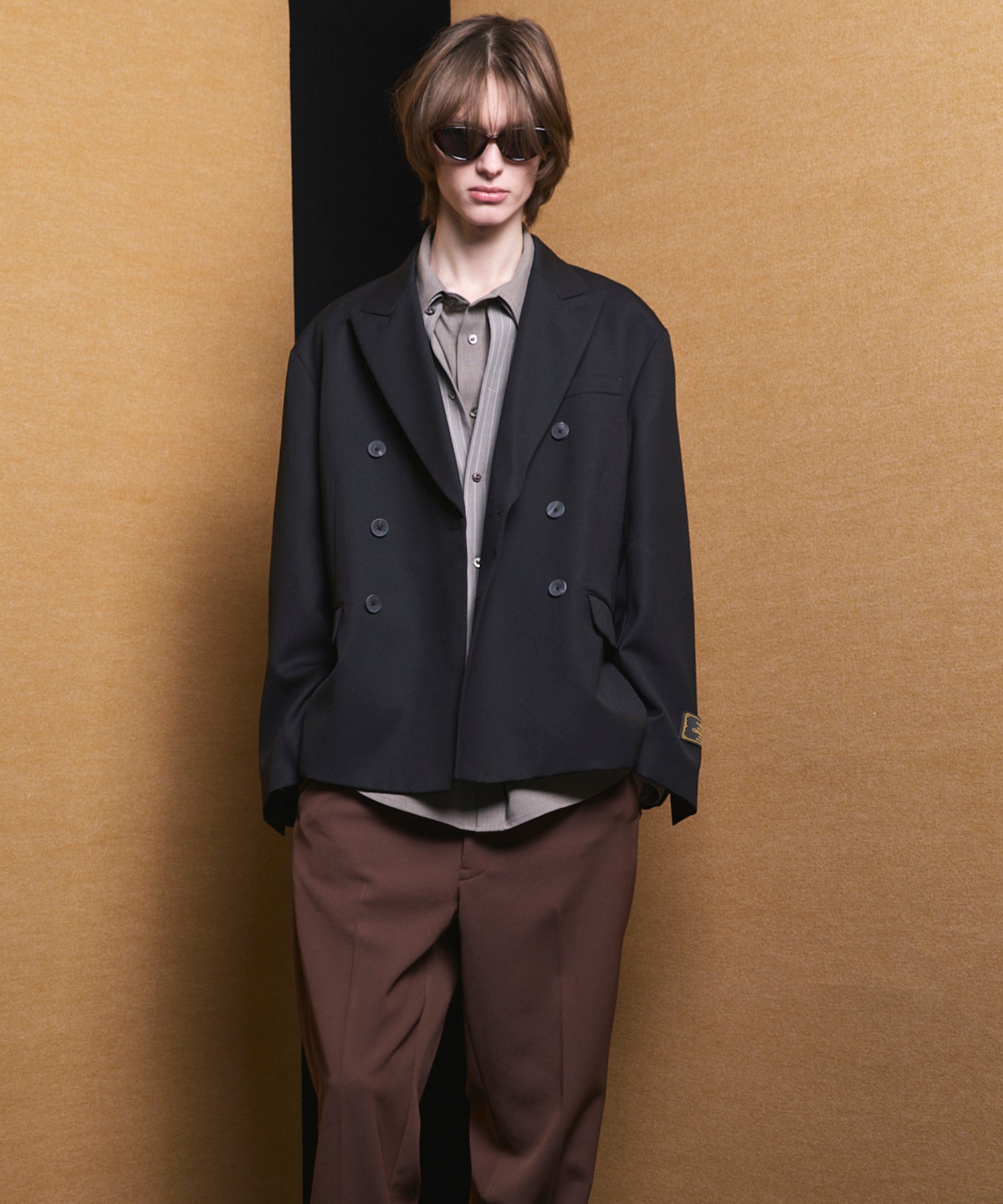 4 Colors Chambray Washable Wool Prime-Over Peaked Lapel Double Breasted Jacket