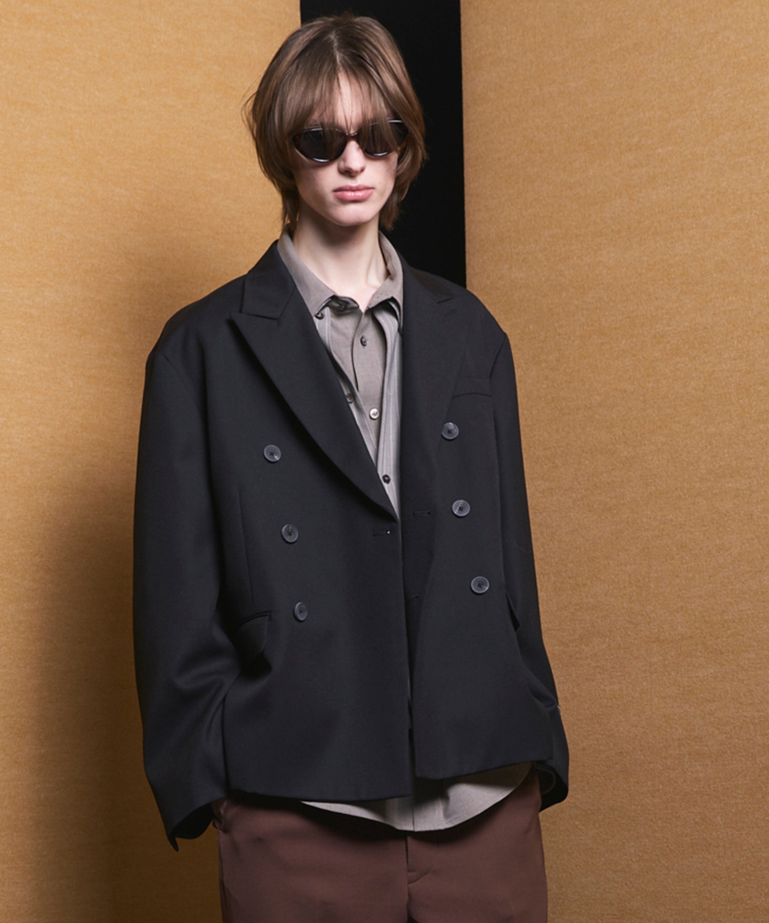 4 Colors Chambray Washable Wool Prime-Over Peaked Lapel Double Breasted Jacket