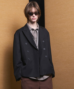 4 Colors Chambray Washable Wool Prime-Over Peaked Lapel Double Breasted Jacket