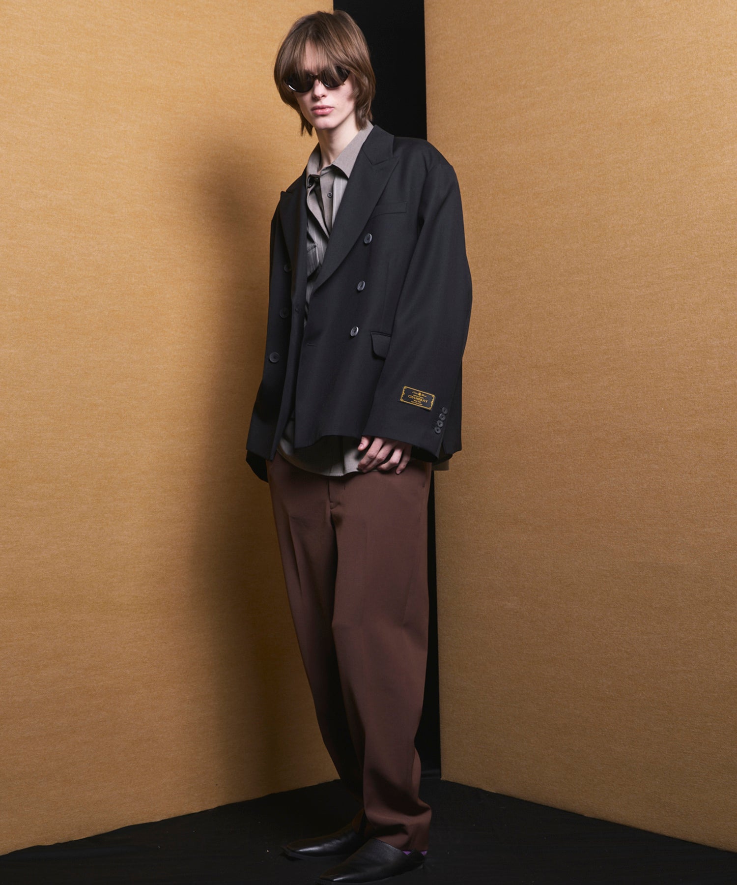 4 Colors Chambray Washable Wool Prime-Over Peaked Lapel Double Breasted Jacket