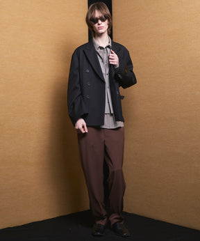 4 Colors Chambray Washable Wool Peaked Lapel Double Breasted Jacket