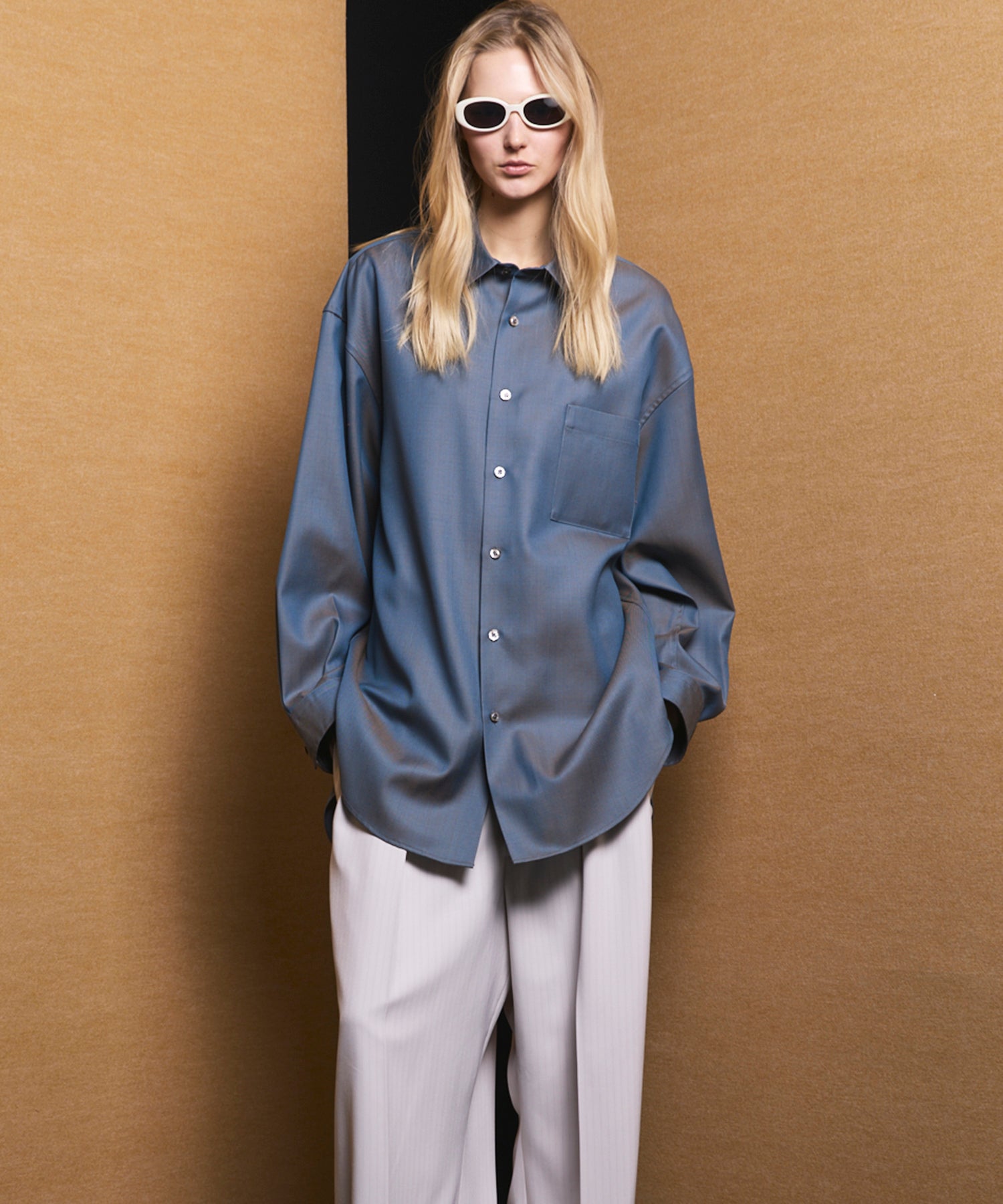 4 Colors Chambray Washable Wool Prime-Over Regular Collar Shirt Coat