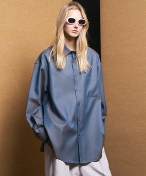 4 Colors Chambray Washable Wool Prime-Over Regular Collar Shirt Coat