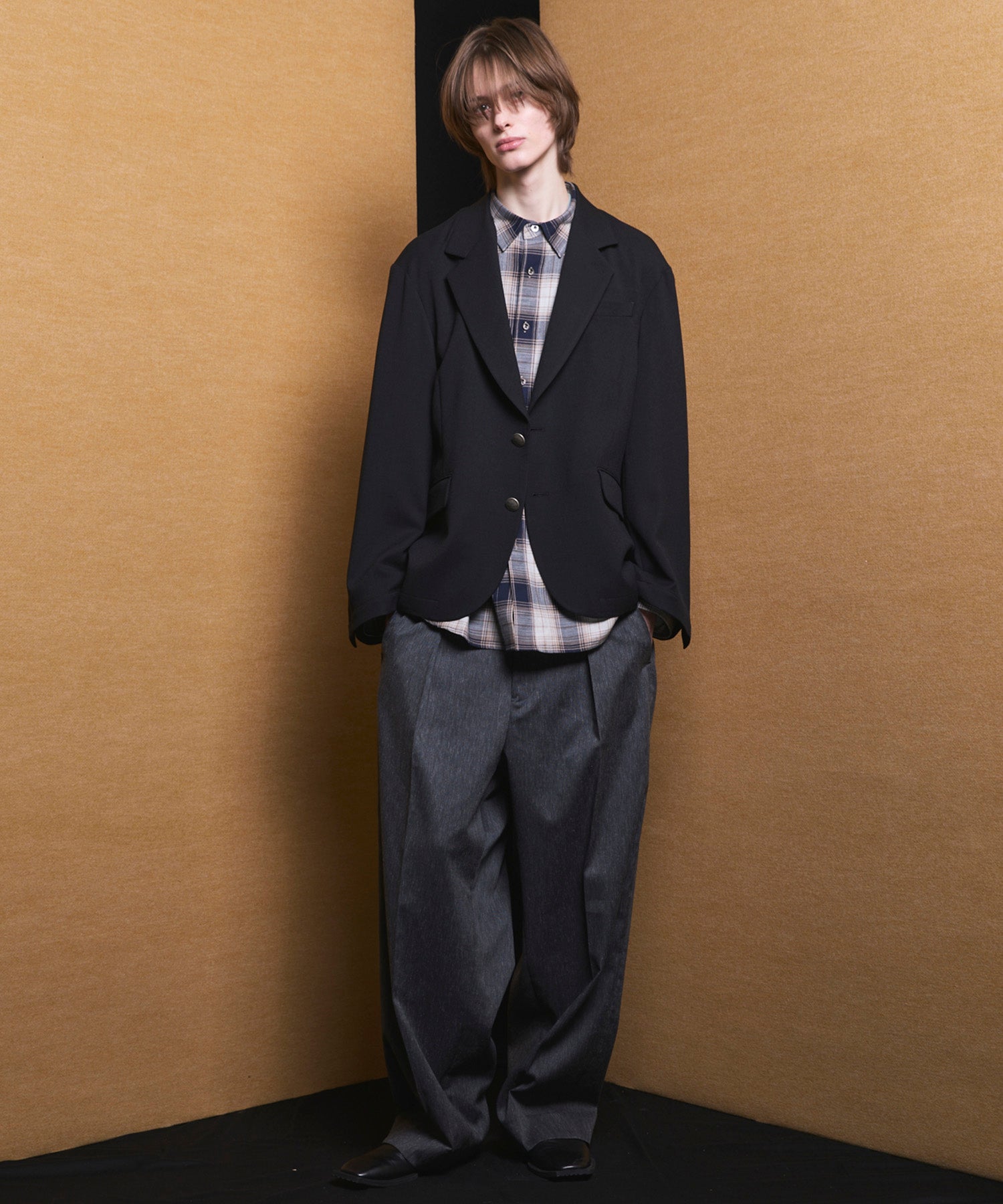 4 Colors Chambray Washable Wool Peaked Lapel Double Breasted Jacket