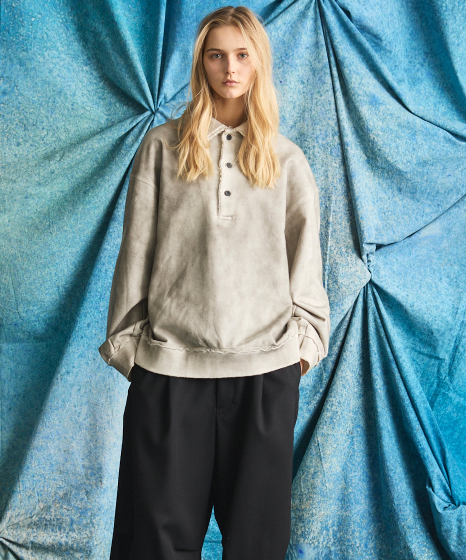 Deep Front Neck Prime-Over Polo Sweatshirt