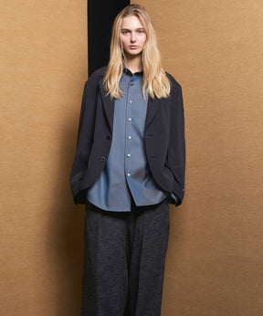 4 Colors Chambray Washable Wool Peaked Lapel Double Breasted Jacket