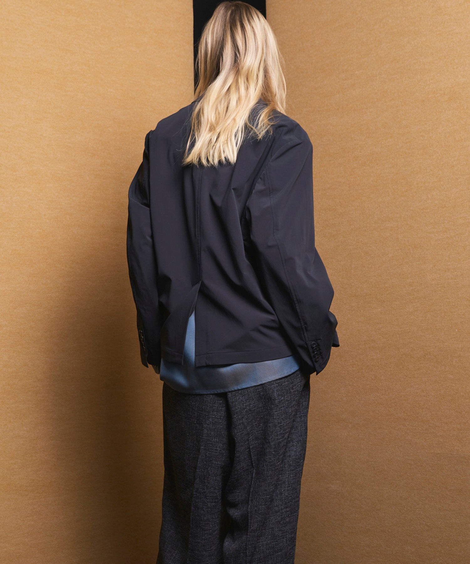 4 Colors Chambray Washable Wool Peaked Lapel Double Breasted Jacket