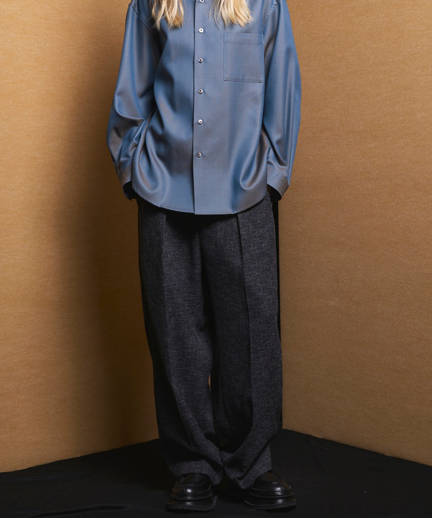 4 Colors Chambray Washable Wool Peaked Lapel Double Breasted Jacket