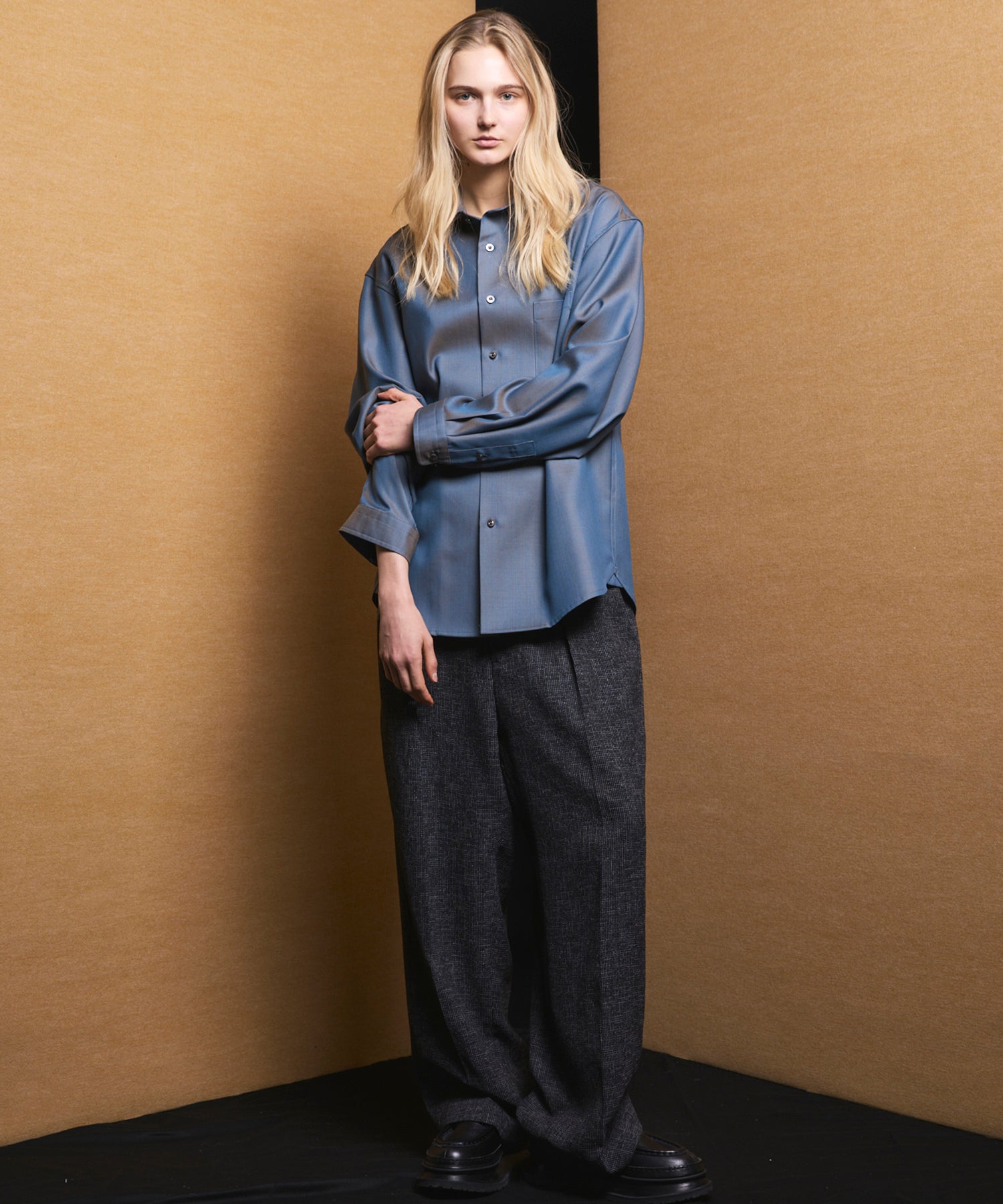 4 Colors Chambray Washable Wool Prime-Over Regular Collar Shirt