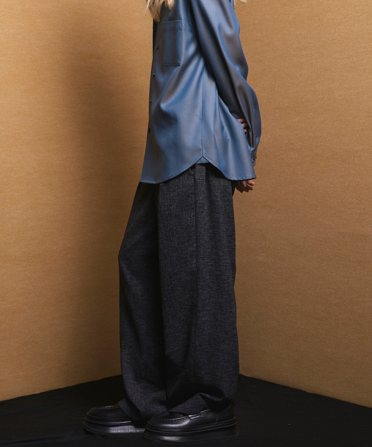 4 Colors Chambray Washable Wool Peaked Lapel Double Breasted Jacket