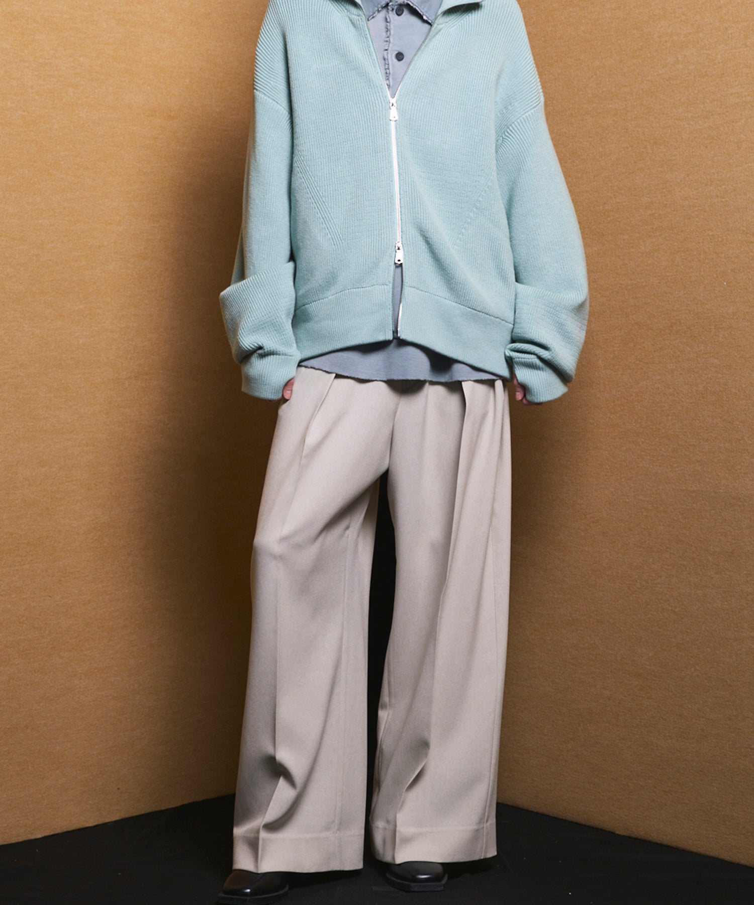 4 Colors Chambray Washable Wool Peaked Lapel Double Breasted Jacket