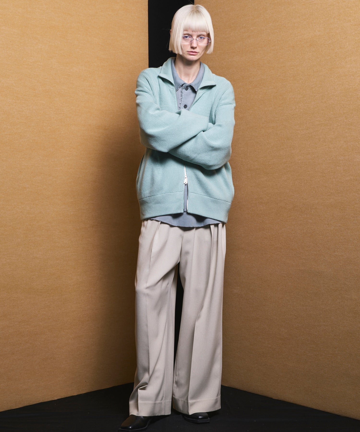 4 Colors Chambray Washable Wool Peaked Lapel Double Breasted Jacket